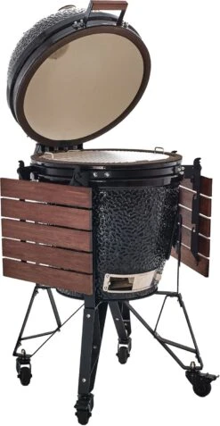 The Bastard Keramikgrill Classic Large - Complete - Schwarz Glänzend - Modell 2023 -Barbecue Serien Geschäft Bastard Grill Large Complete Deckel Seitentische BC201