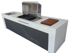 Grillfürst Outdoor Küche Aus 3-tlg. Gegossenem Beton Und HPL (300 Cm X 90 Cm) - Mit Einbaugrill Und Spüle -Barbecue Serien Geschäft Grillfuerst Outdoor Kueche Beton HPL schmal